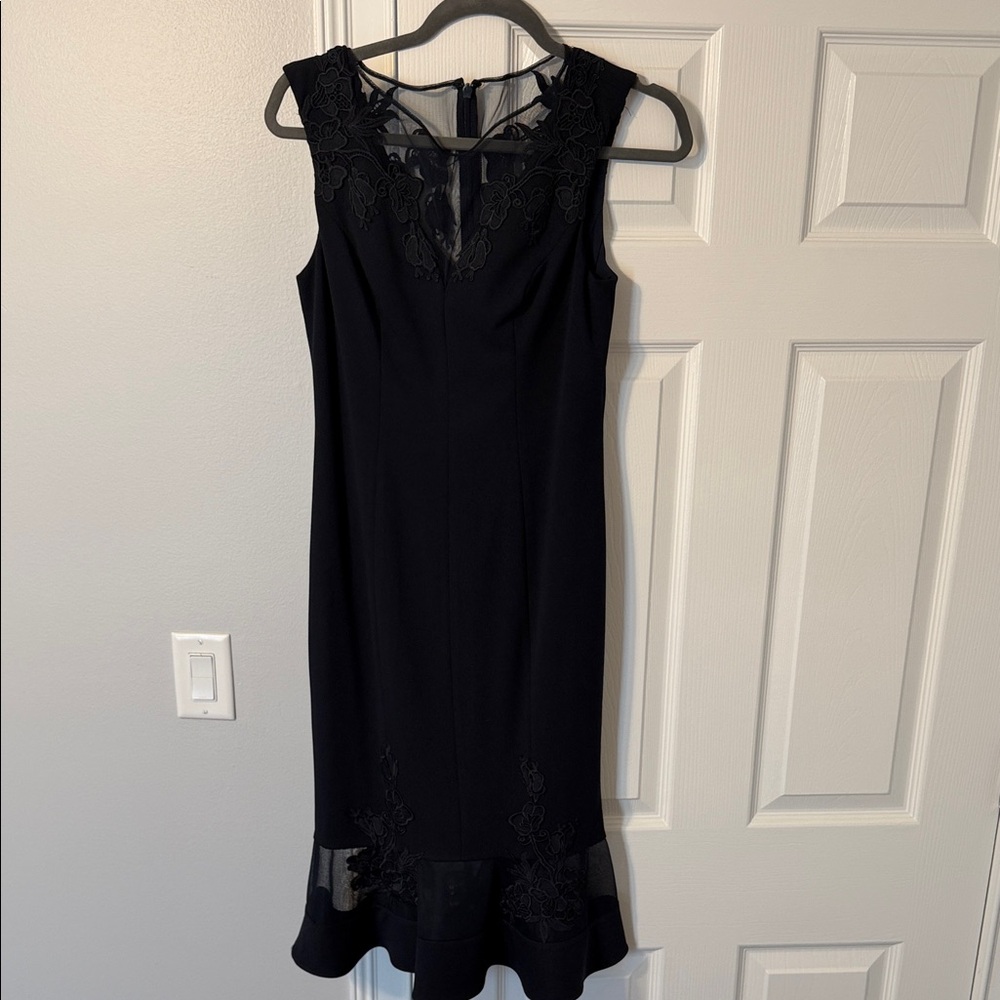 Aidan Mattox Black Sleeveless Lace-Detail Midi Dress